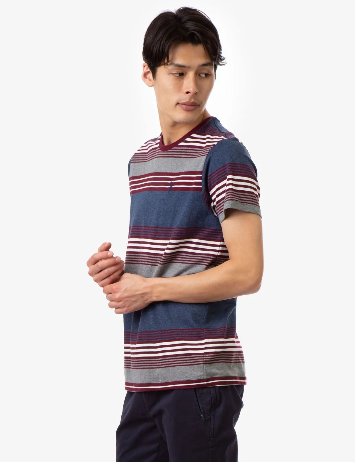 STRIPE HEATHER CREW NECK T-SHIRT