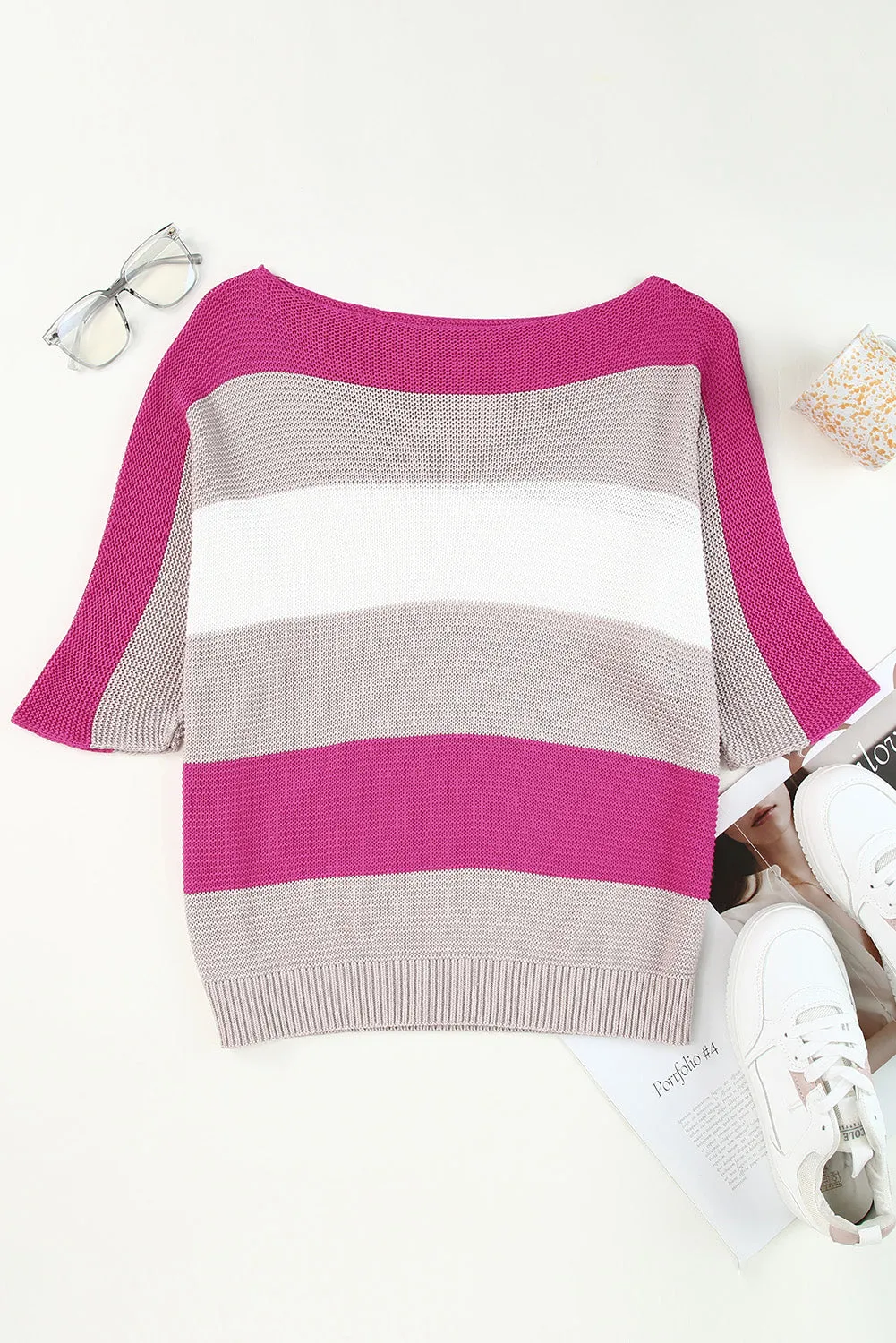 Stripe Knit Half Sleeve Sweater