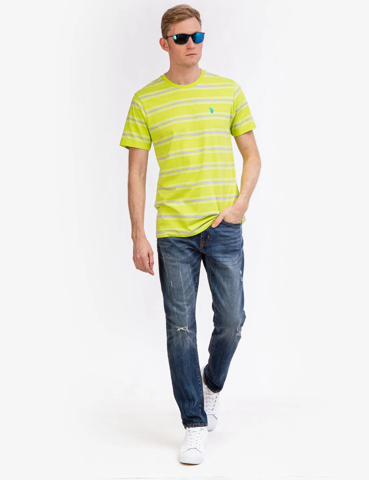 STRIPED JERSEY CREW NECK T-SHIRT