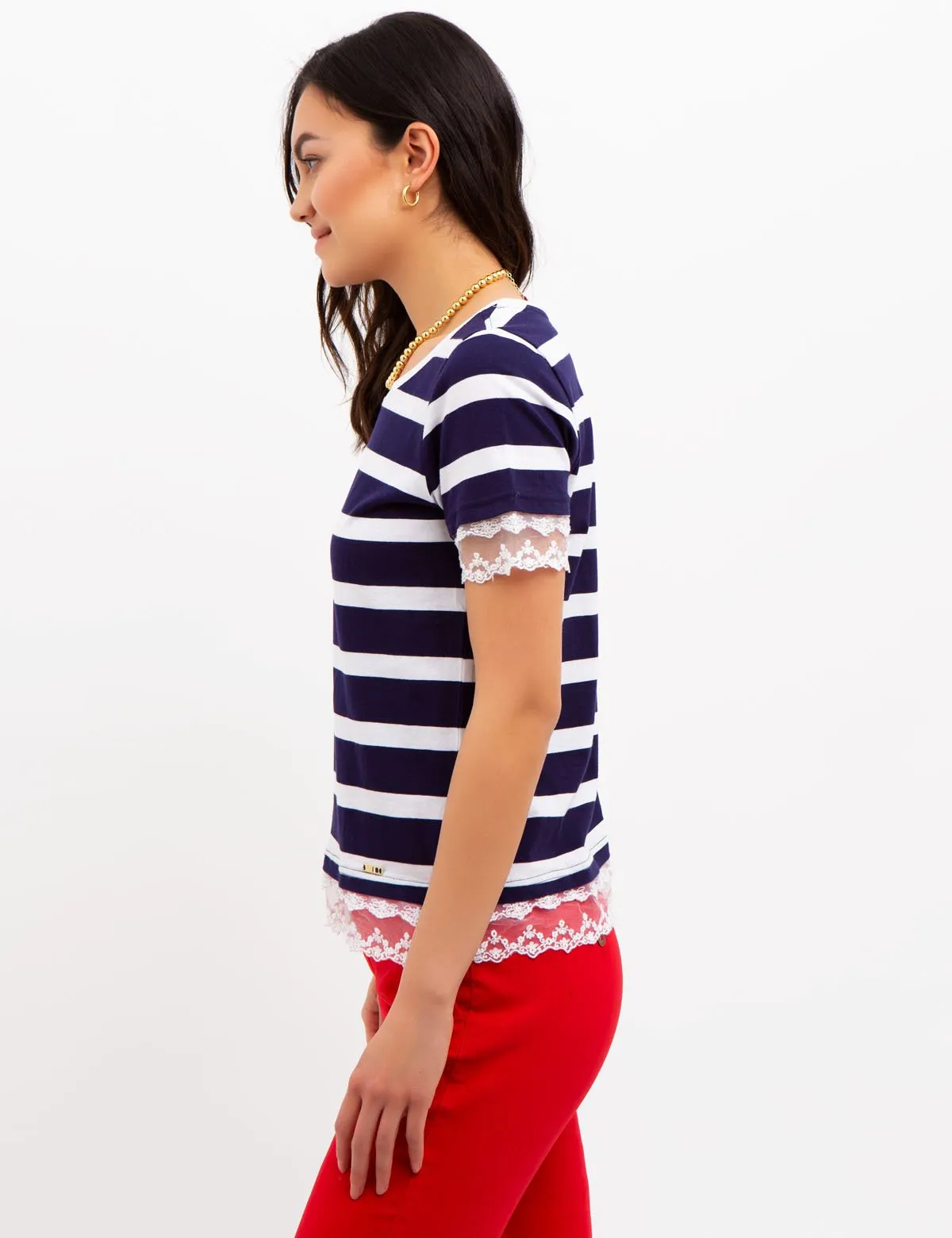 STRIPED LACE TRIM TOP