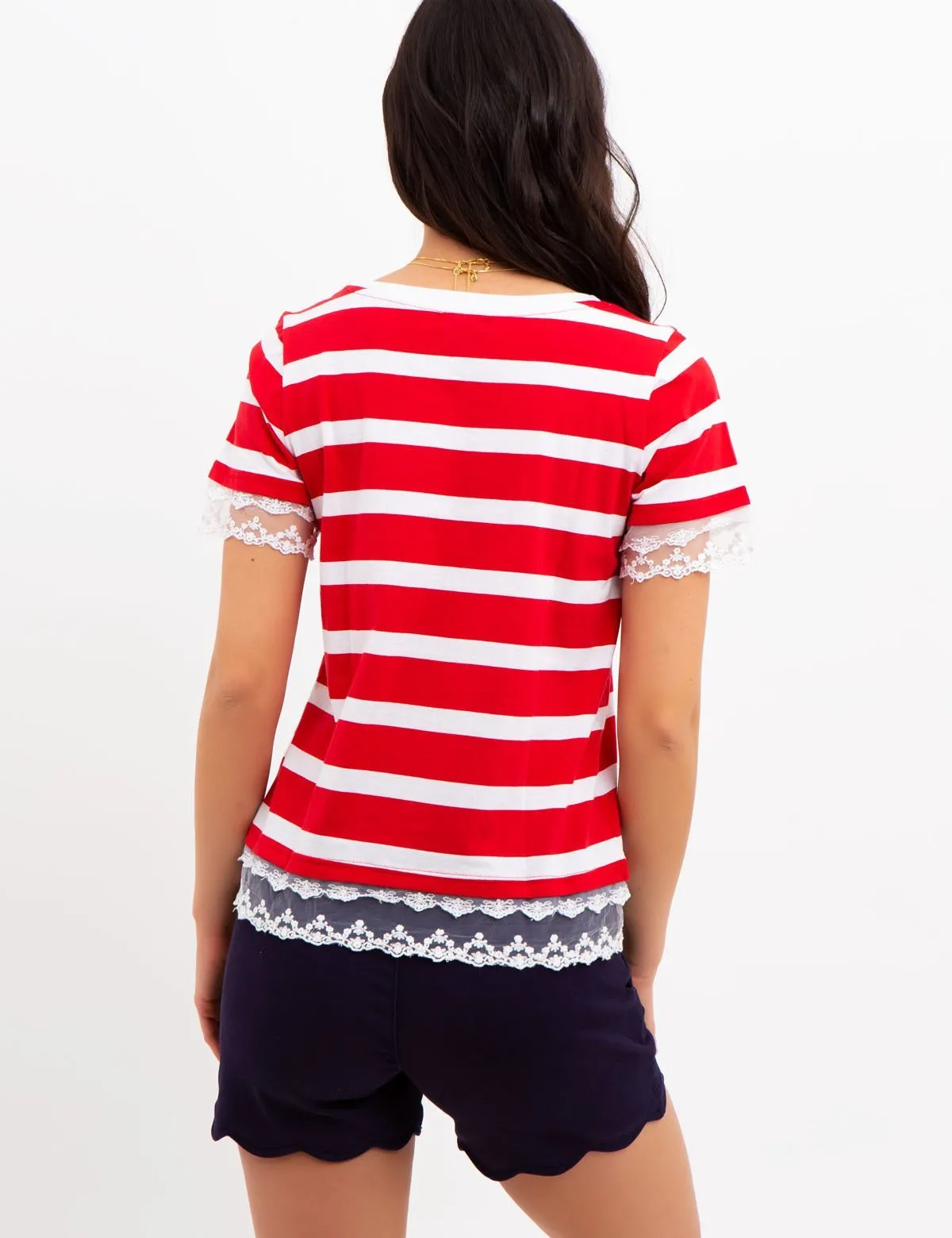 STRIPED LACE TRIM TOP