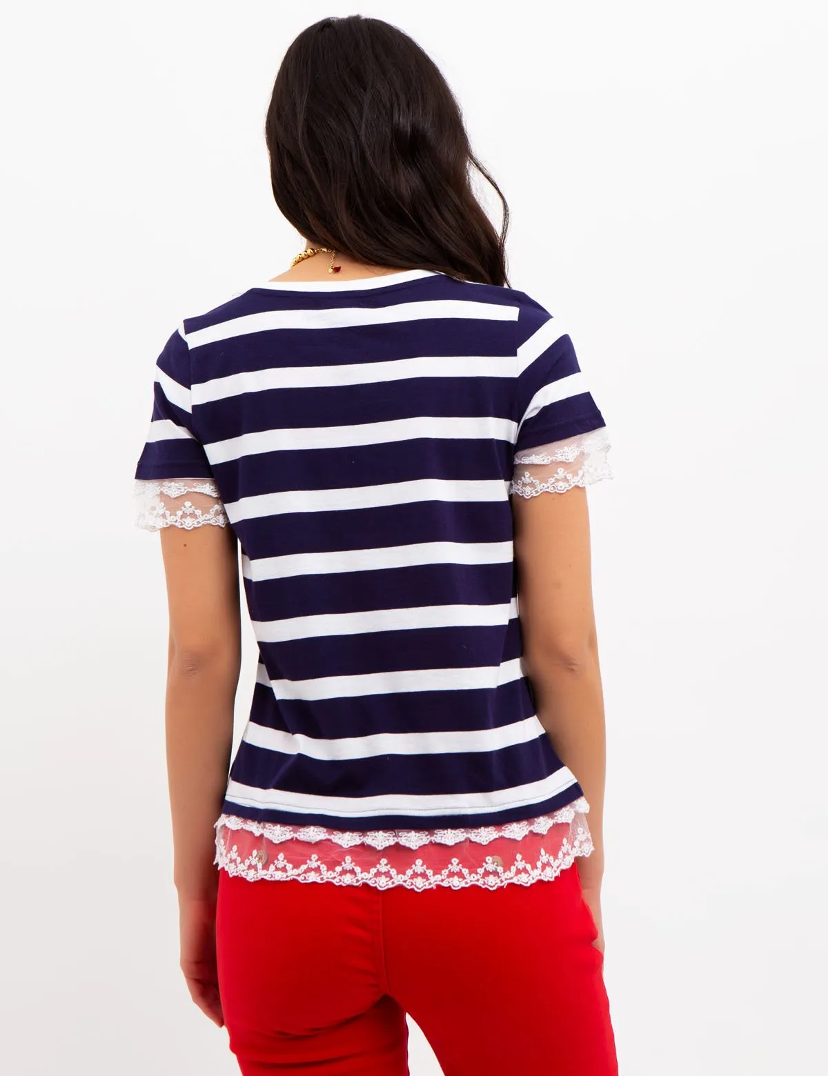 STRIPED LACE TRIM TOP