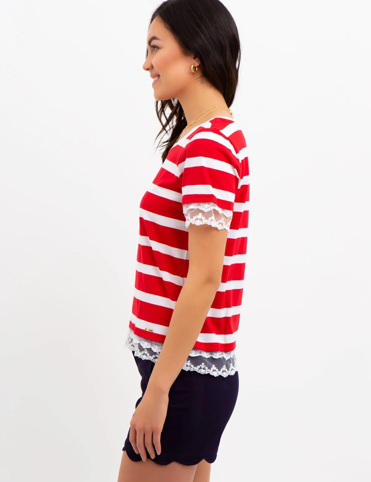 STRIPED LACE TRIM TOP