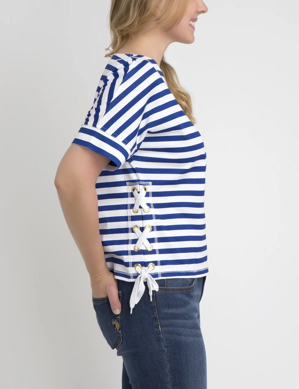 STRIPED LACEUP T-SHIRT