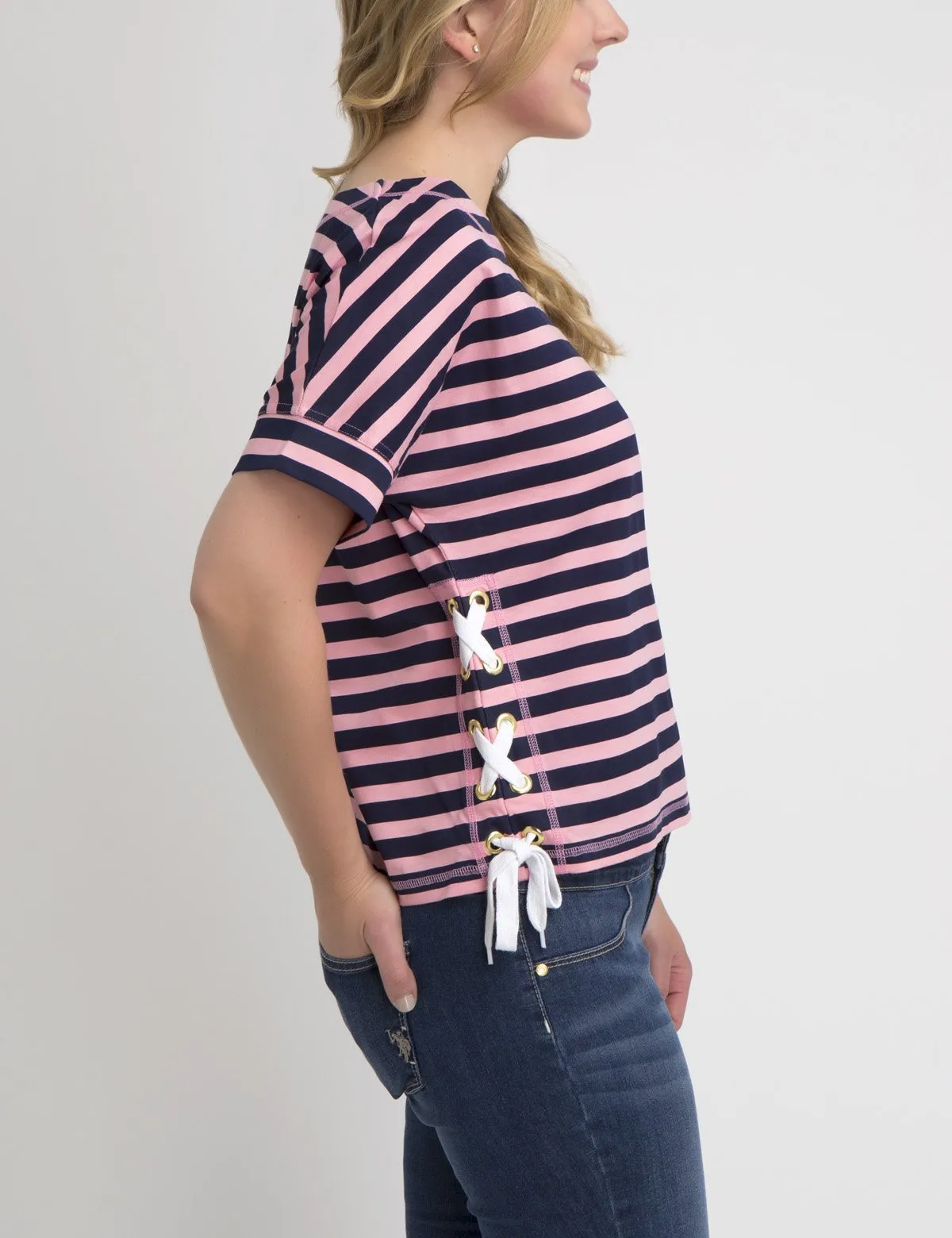 STRIPED LACEUP T-SHIRT