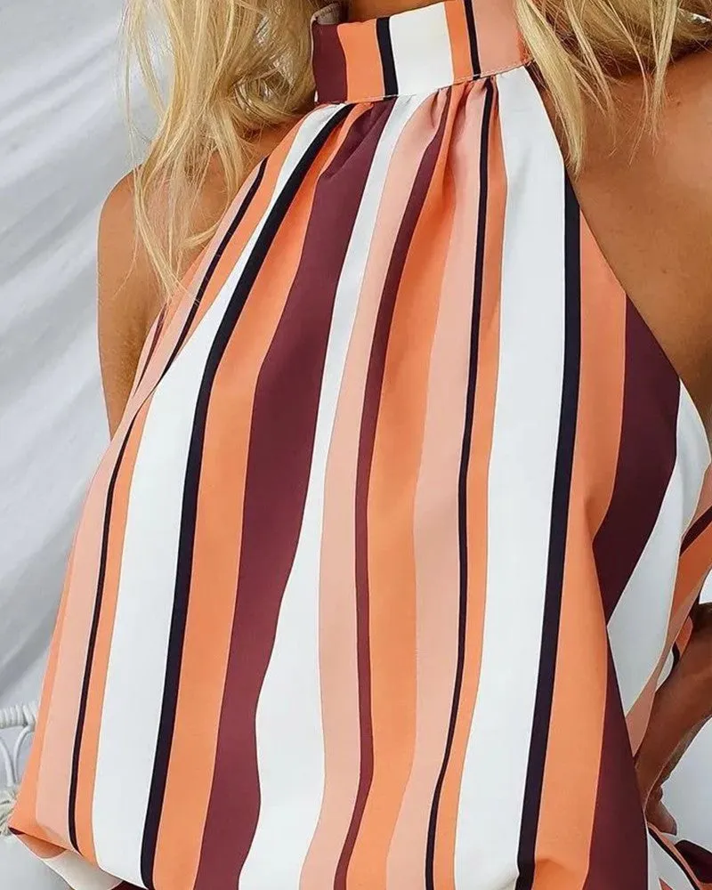 Striped Print Casual Tank Top