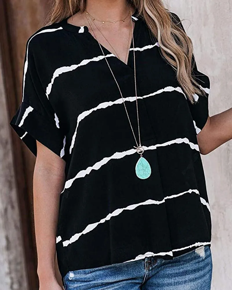 Striped Print Short Sleeve T shirt