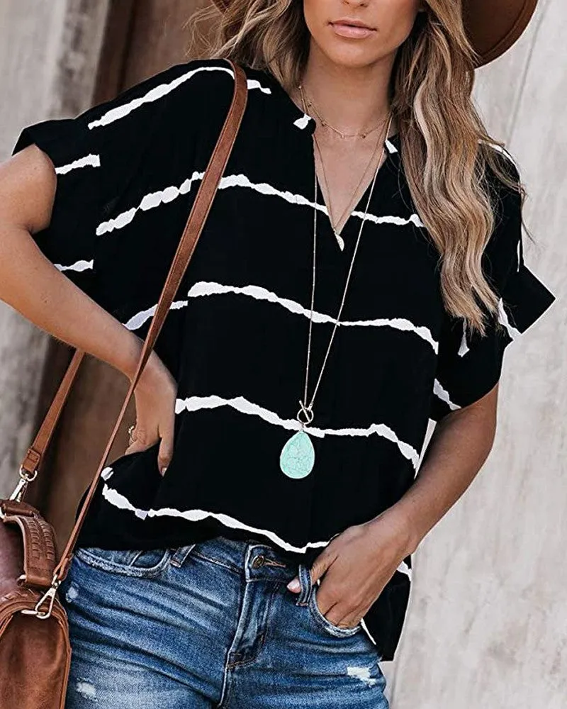 Striped Print Short Sleeve T shirt