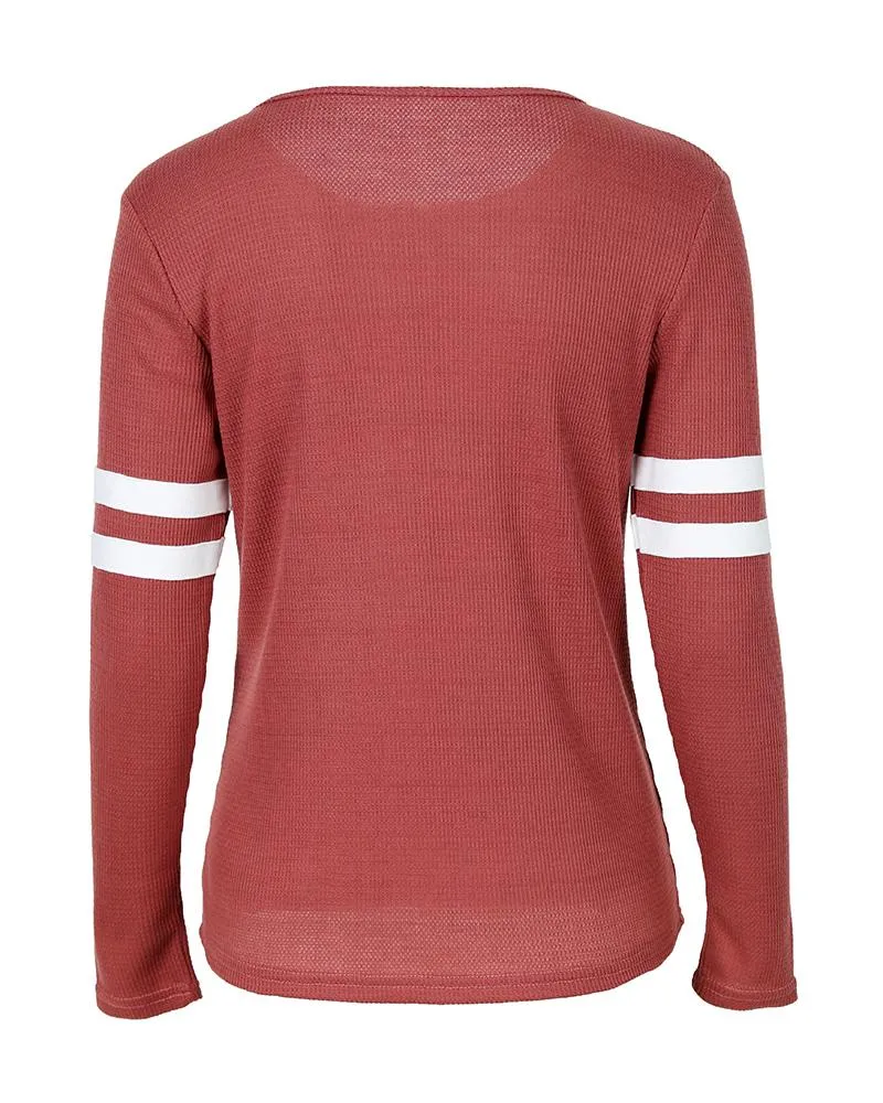 Striped Print Zipper Front Long Sleeve Top