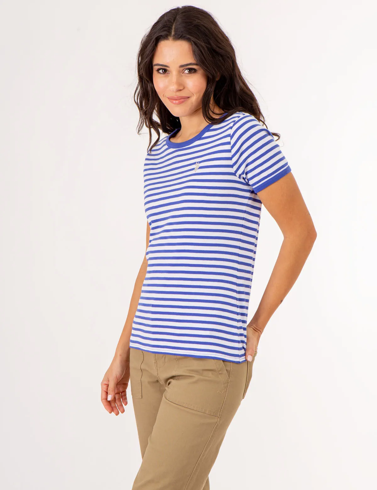 STRIPED RINGER NECK TRIM T-SHIRT