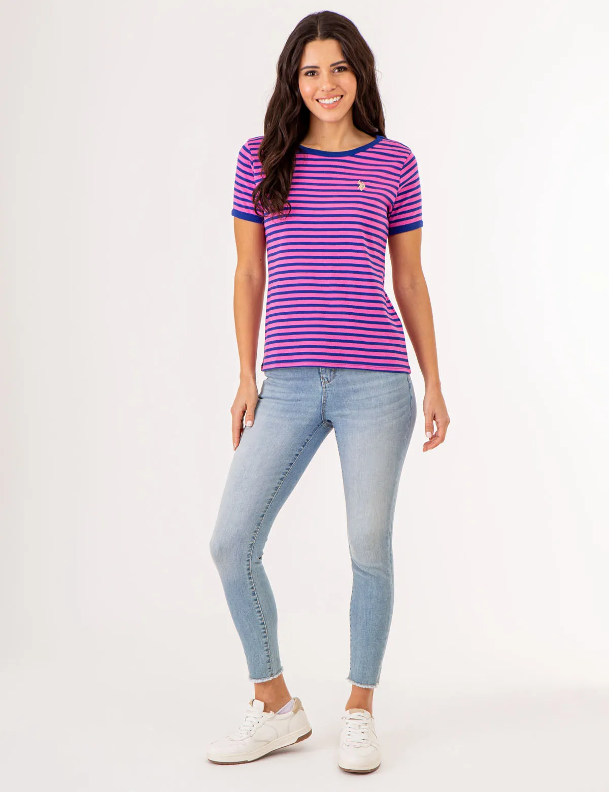 STRIPED RINGER NECK TRIM T-SHIRT