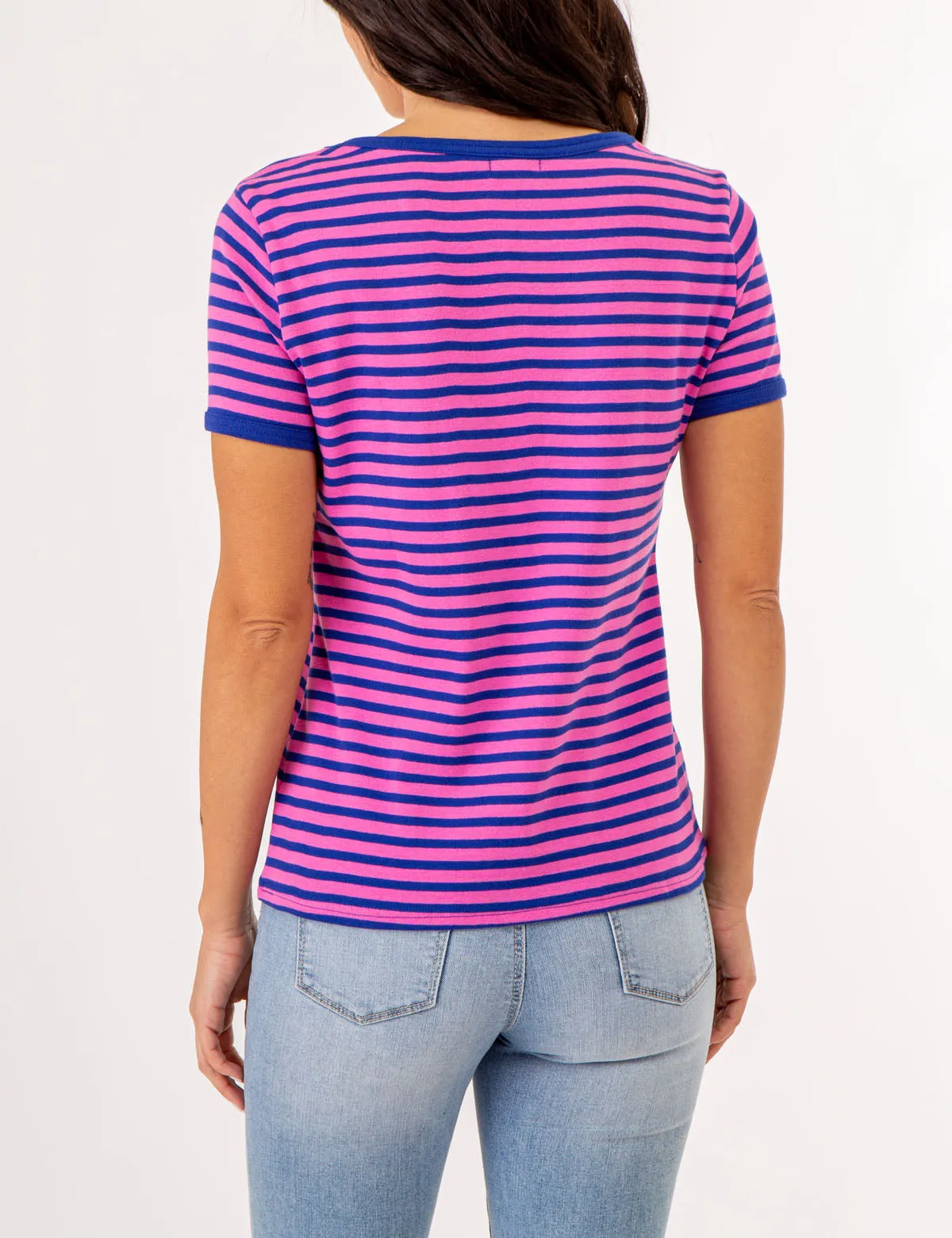 STRIPED RINGER NECK TRIM T-SHIRT