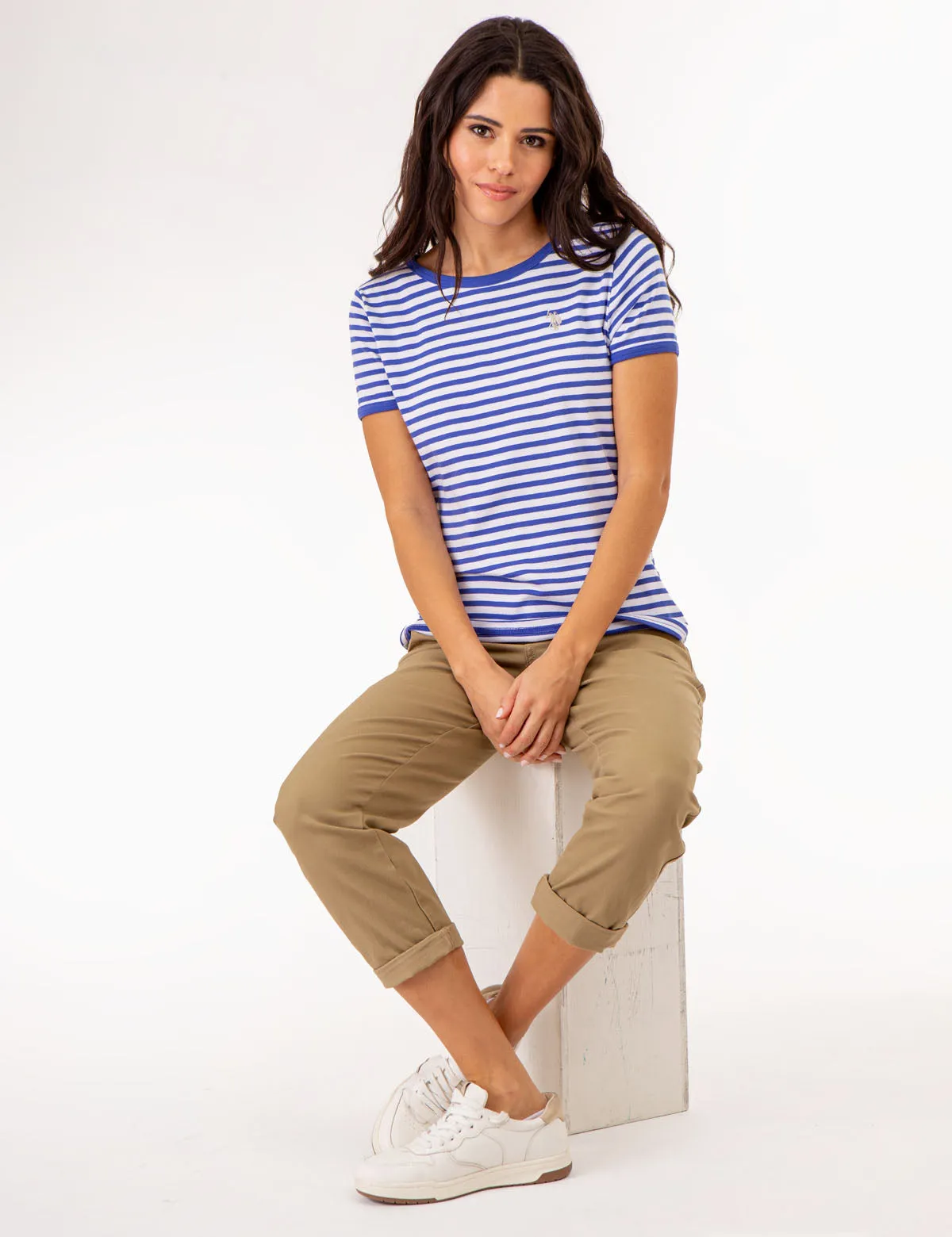STRIPED RINGER NECK TRIM T-SHIRT