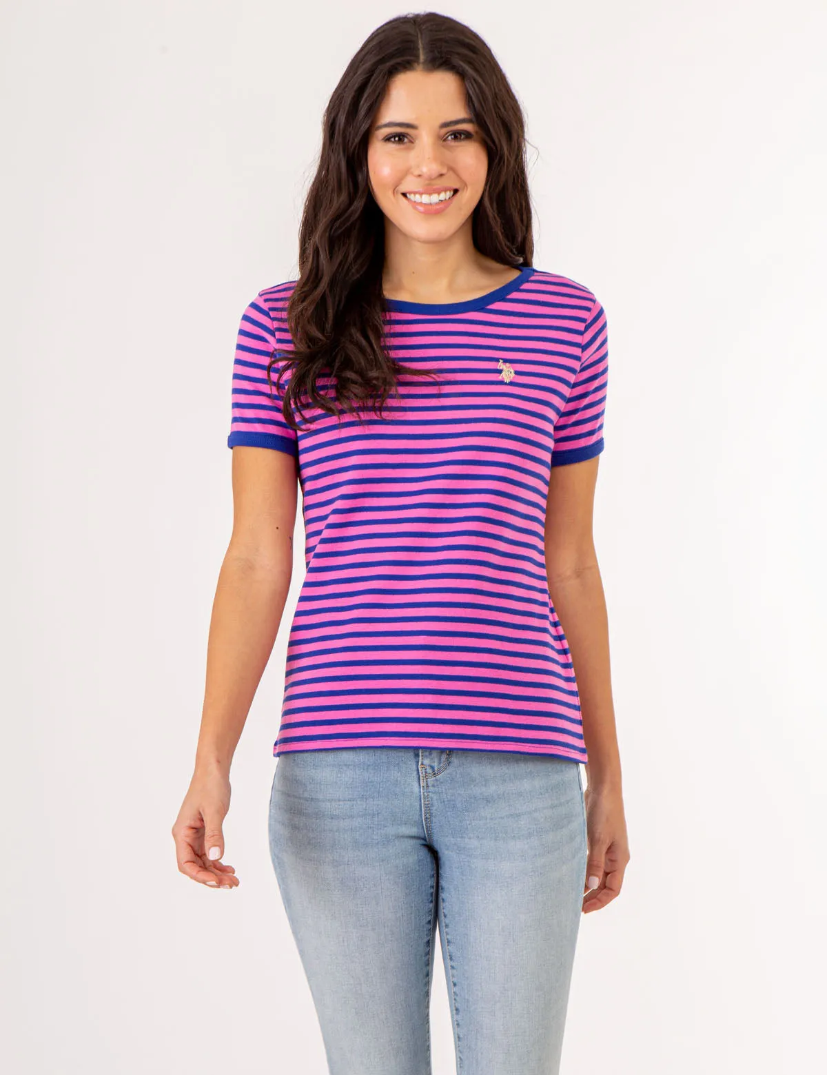STRIPED RINGER NECK TRIM T-SHIRT