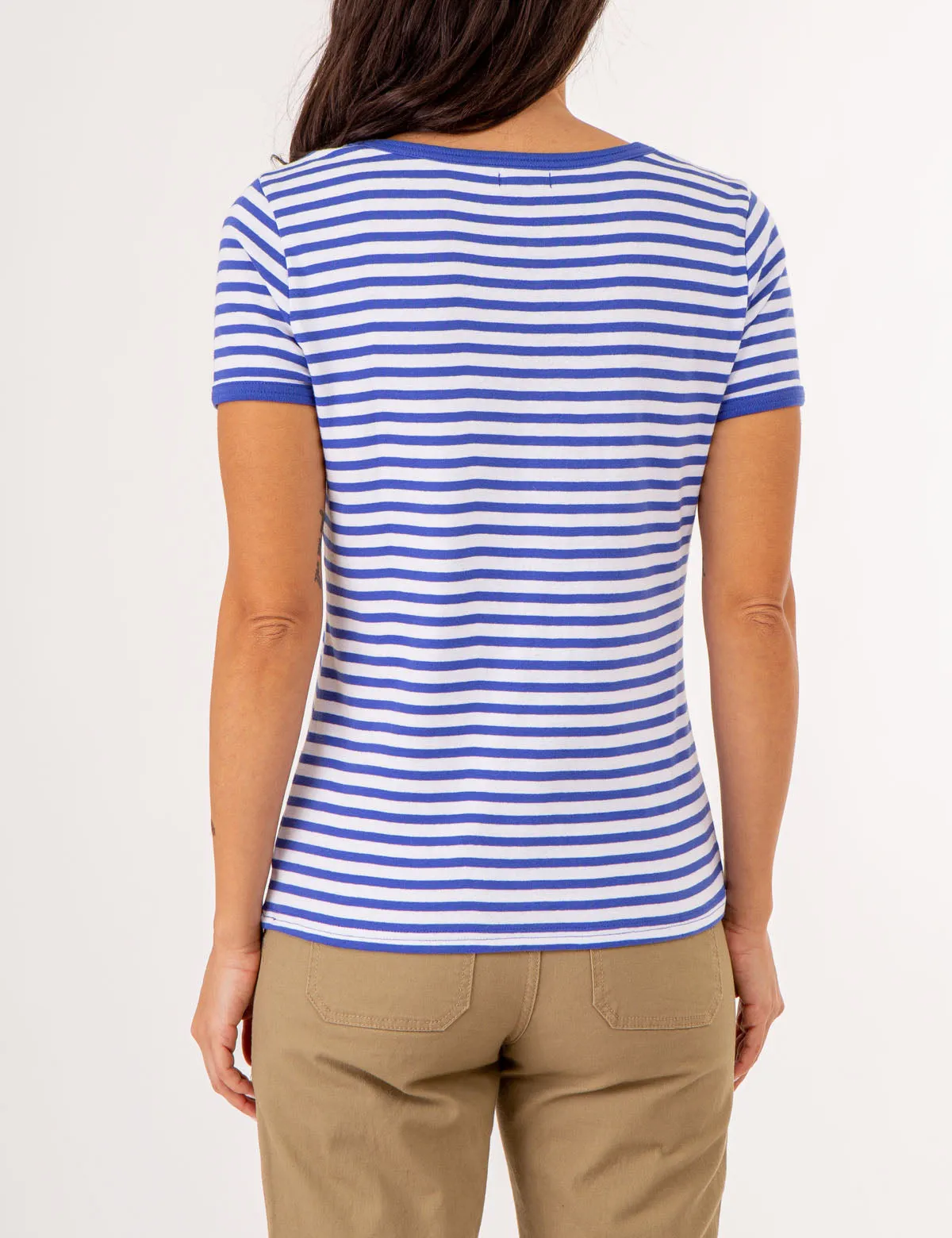 STRIPED RINGER NECK TRIM T-SHIRT