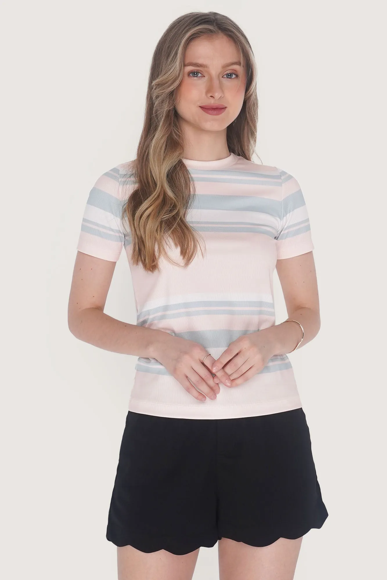 Striped Round Neck Ribbed Tee