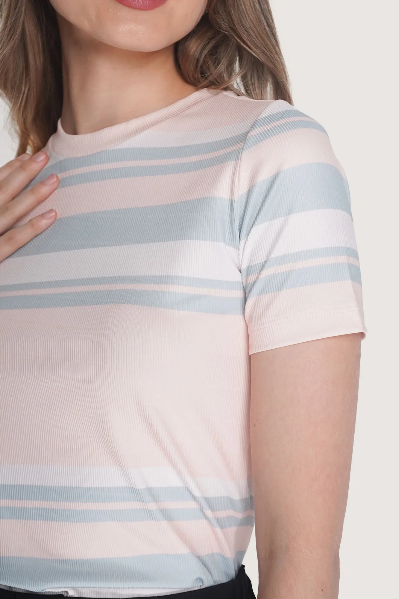 Striped Round Neck Ribbed Tee