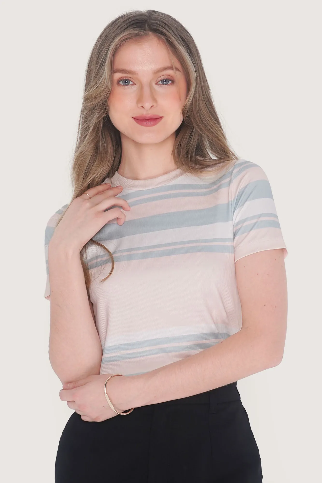 Striped Round Neck Ribbed Tee
