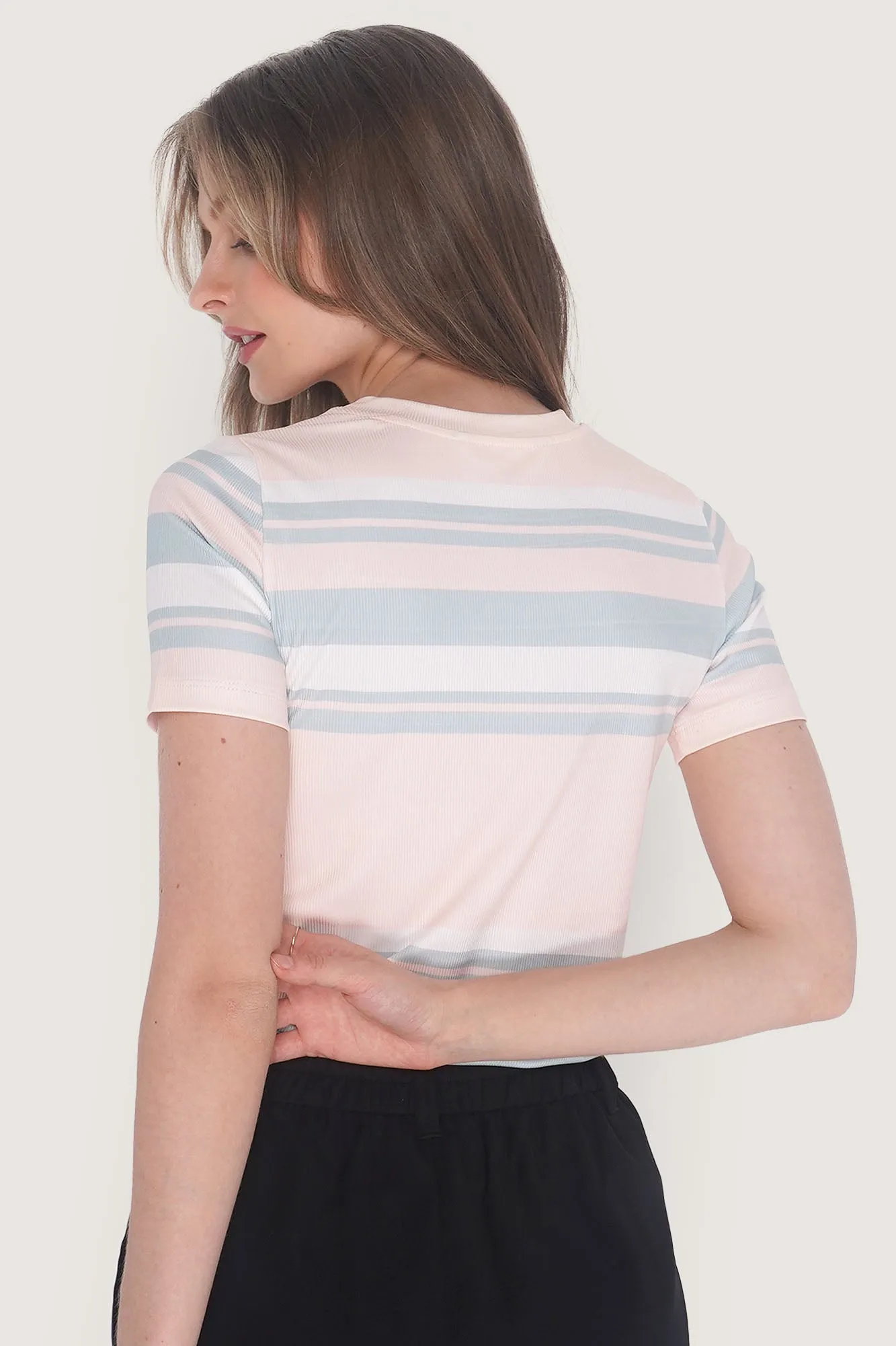 Striped Round Neck Ribbed Tee
