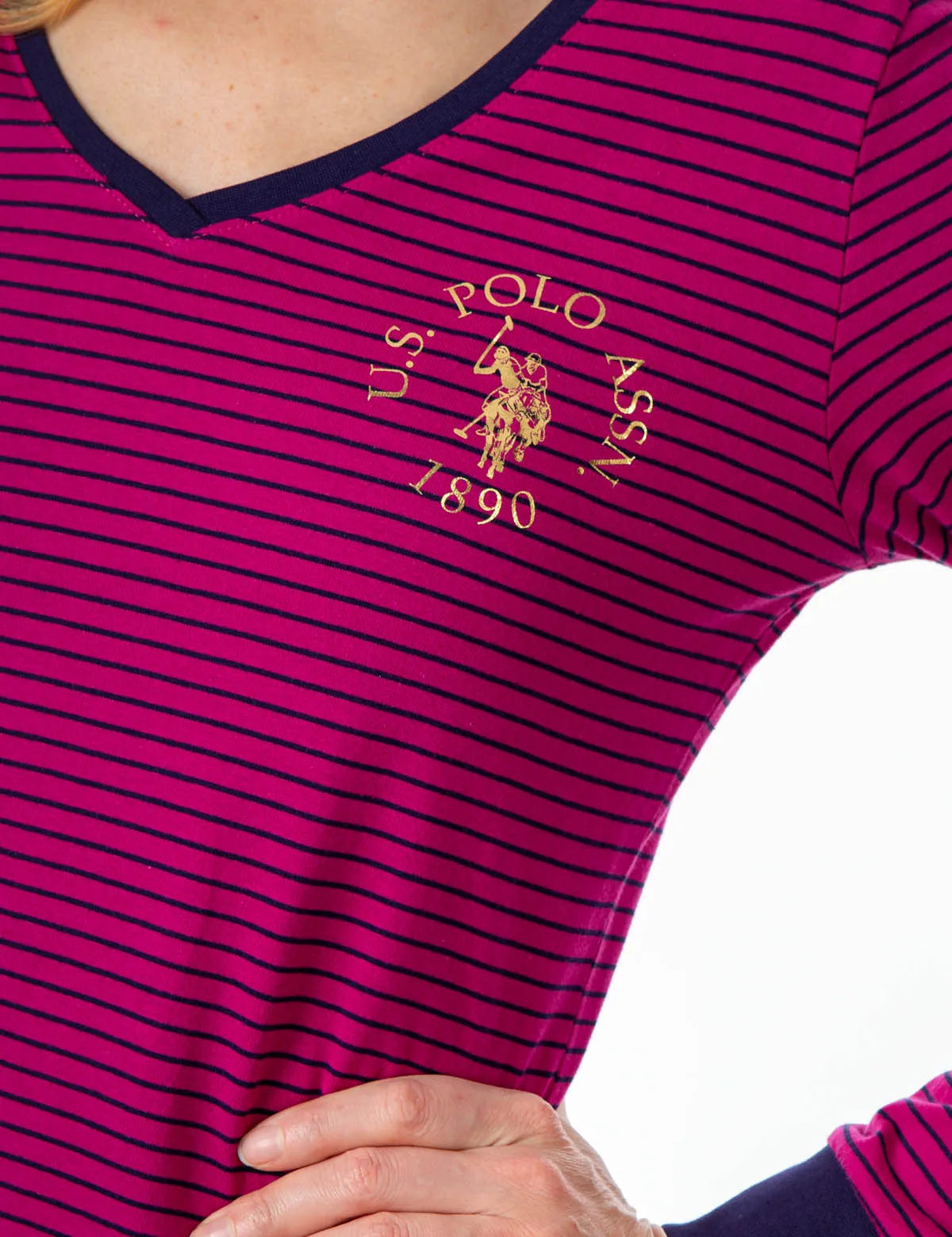 STRIPED V-NECK LONG SLEEVE T-SHIRT