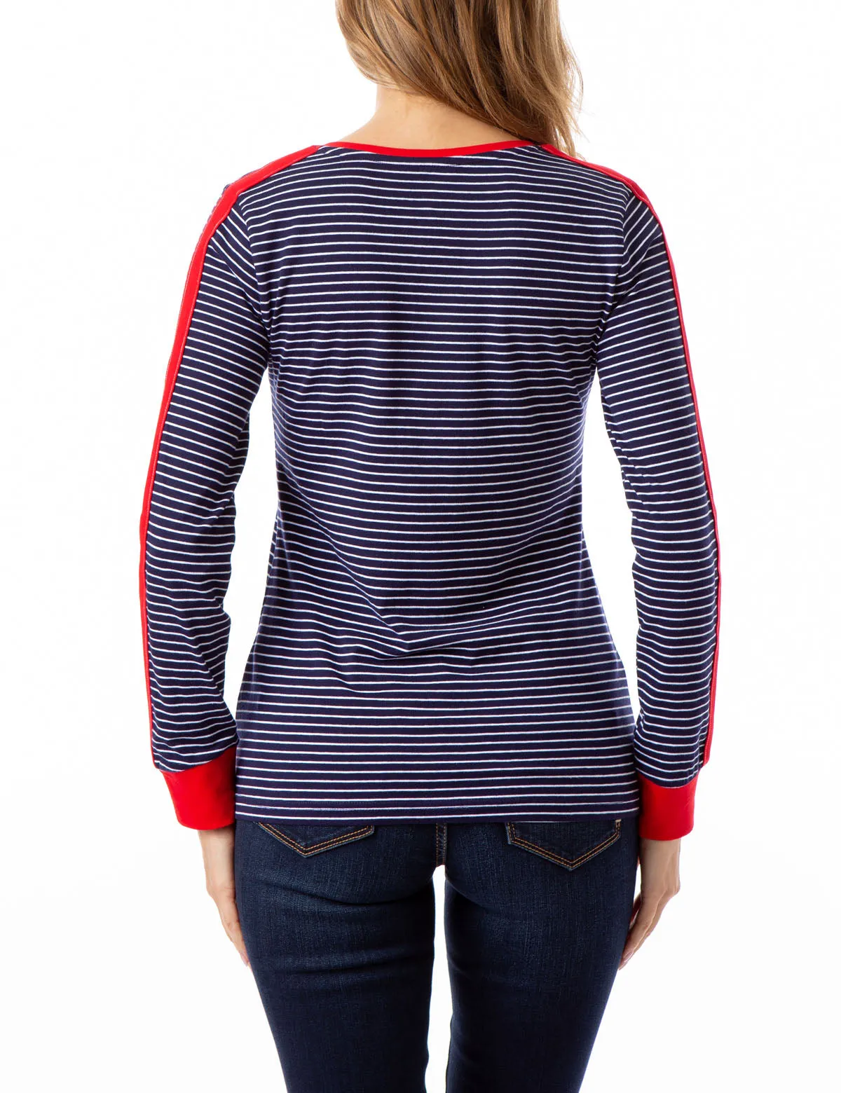 STRIPED V-NECK LONG SLEEVE T-SHIRT