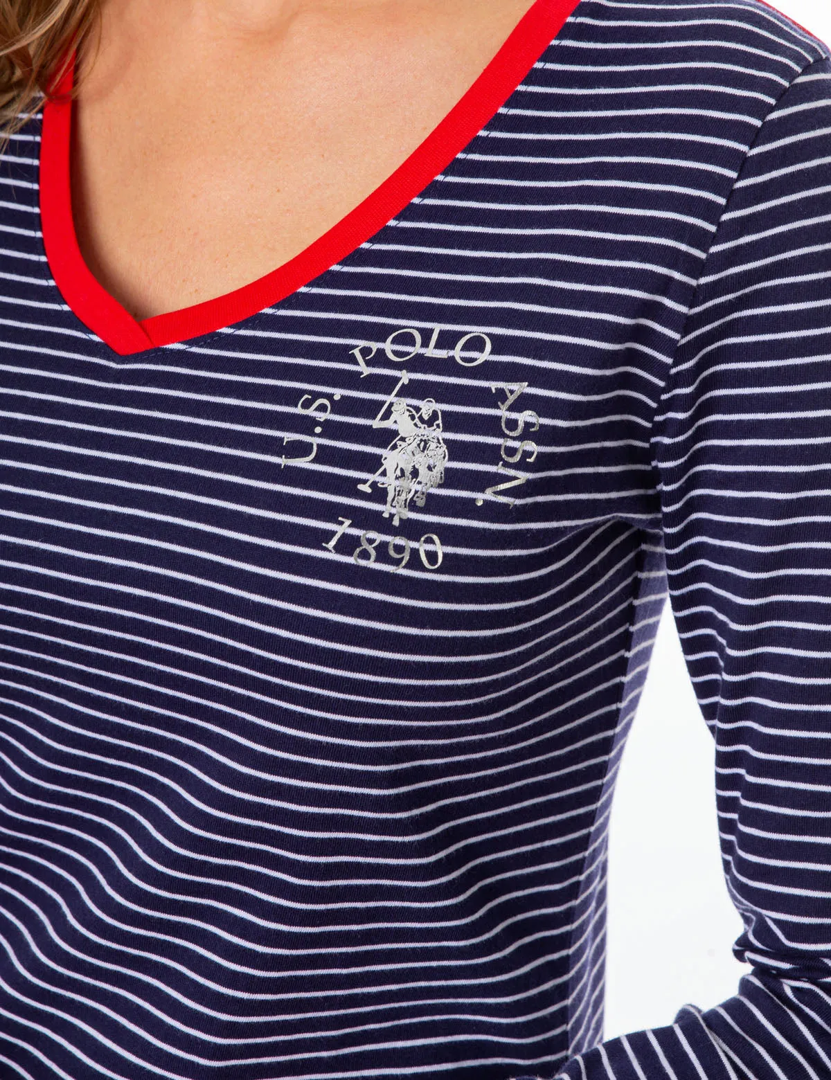 STRIPED V-NECK LONG SLEEVE T-SHIRT