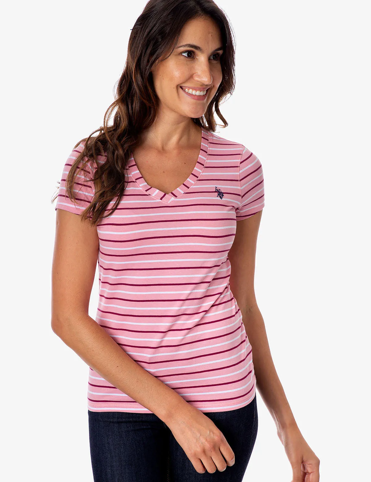 STRIPED YARN DYE V-NECK T-SHIRT
