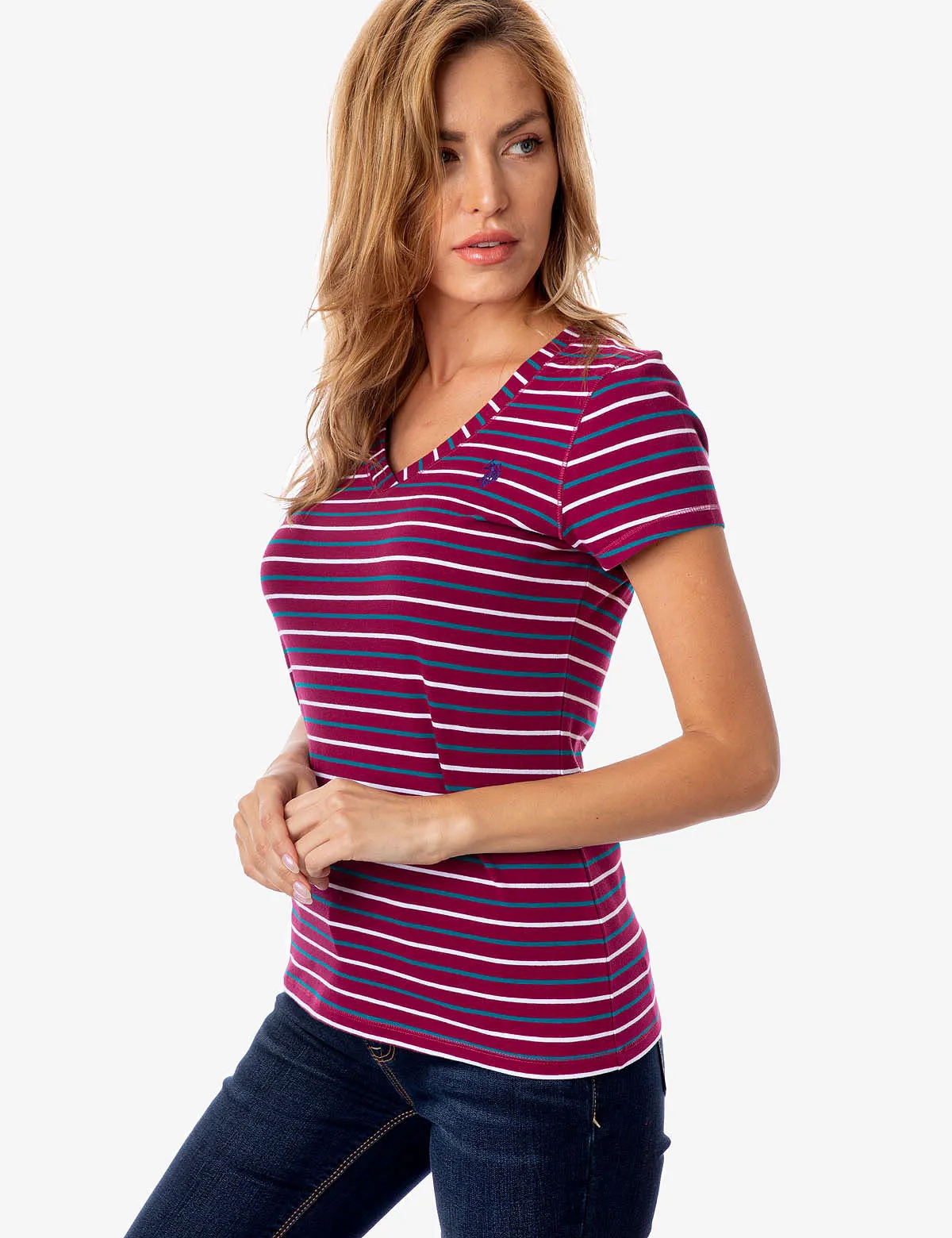 STRIPED YARN DYE V-NECK T-SHIRT