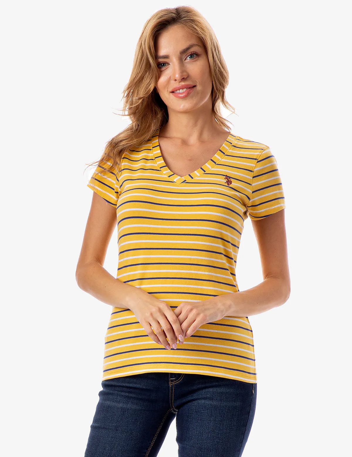 STRIPED YARN DYE V-NECK T-SHIRT