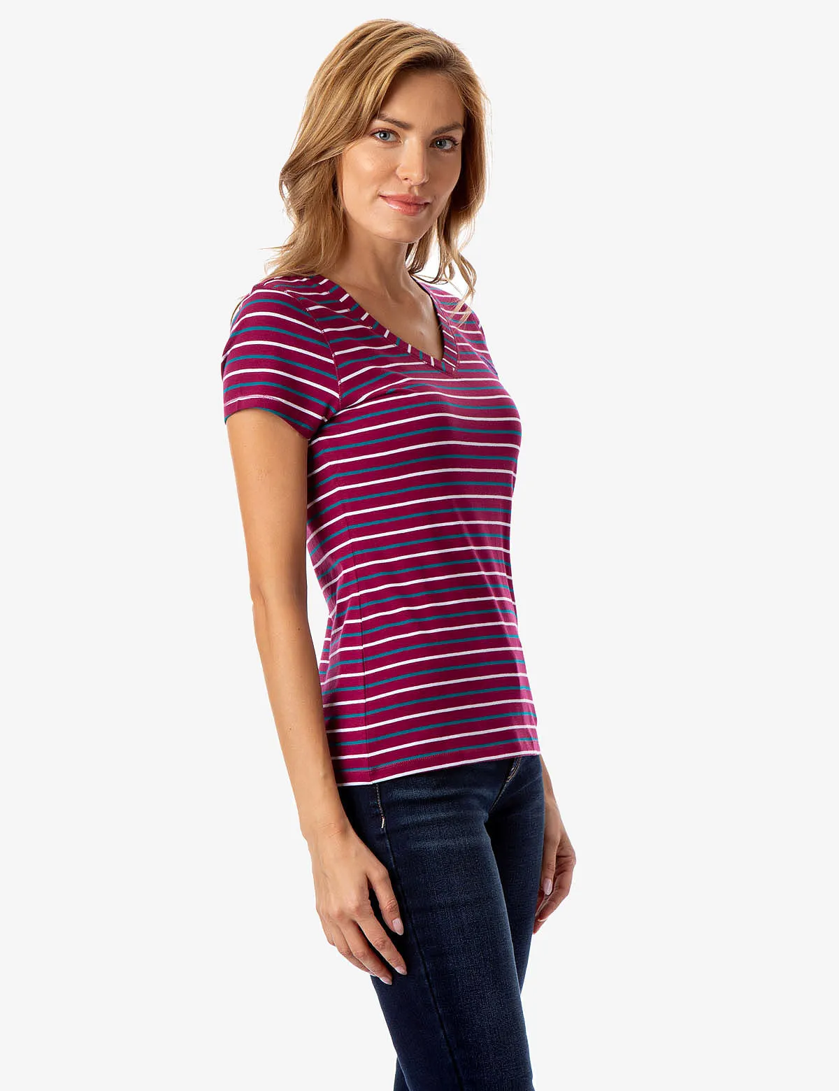 STRIPED YARN DYE V-NECK T-SHIRT
