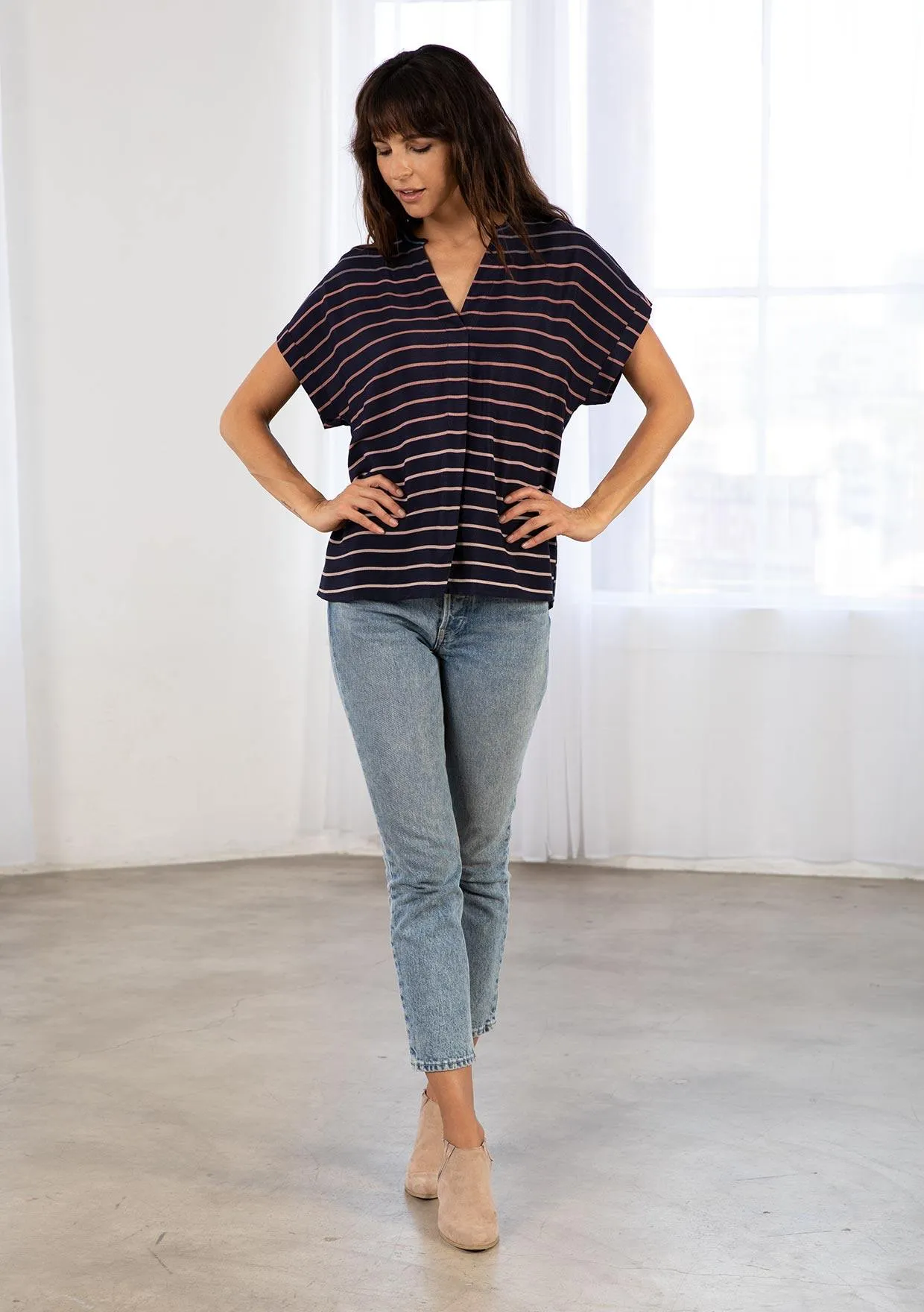 Sunset Stripe Popover Top