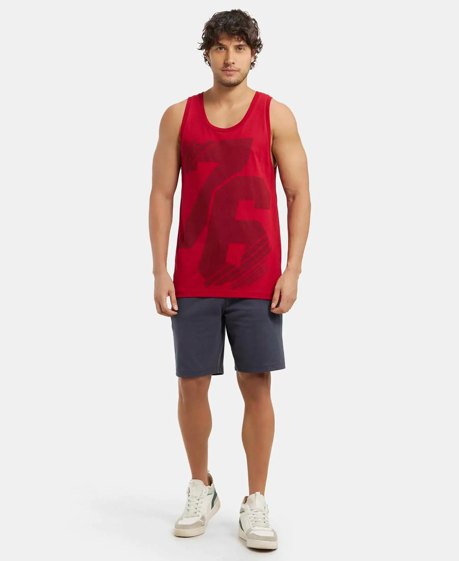 Super Combed Cotton Rich Graphic Printed Tank Top - Shangai Red Print