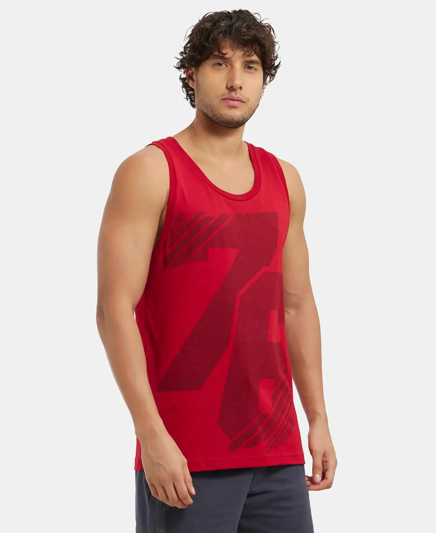 Super Combed Cotton Rich Graphic Printed Tank Top - Shangai Red Print