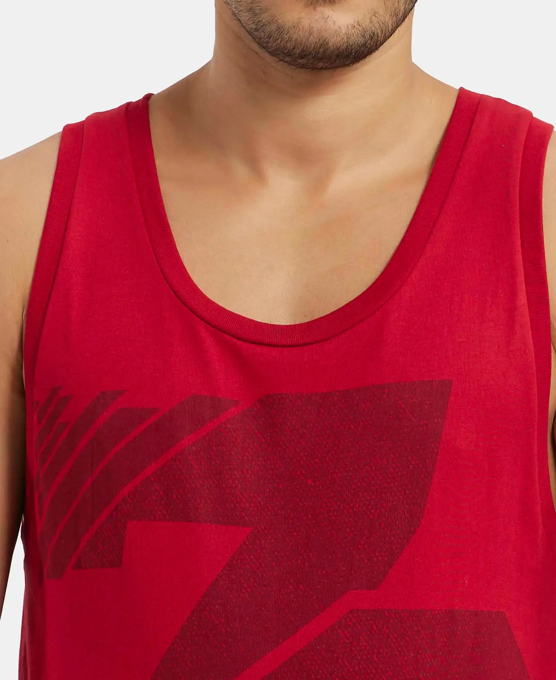 Super Combed Cotton Rich Graphic Printed Tank Top - Shangai Red Print