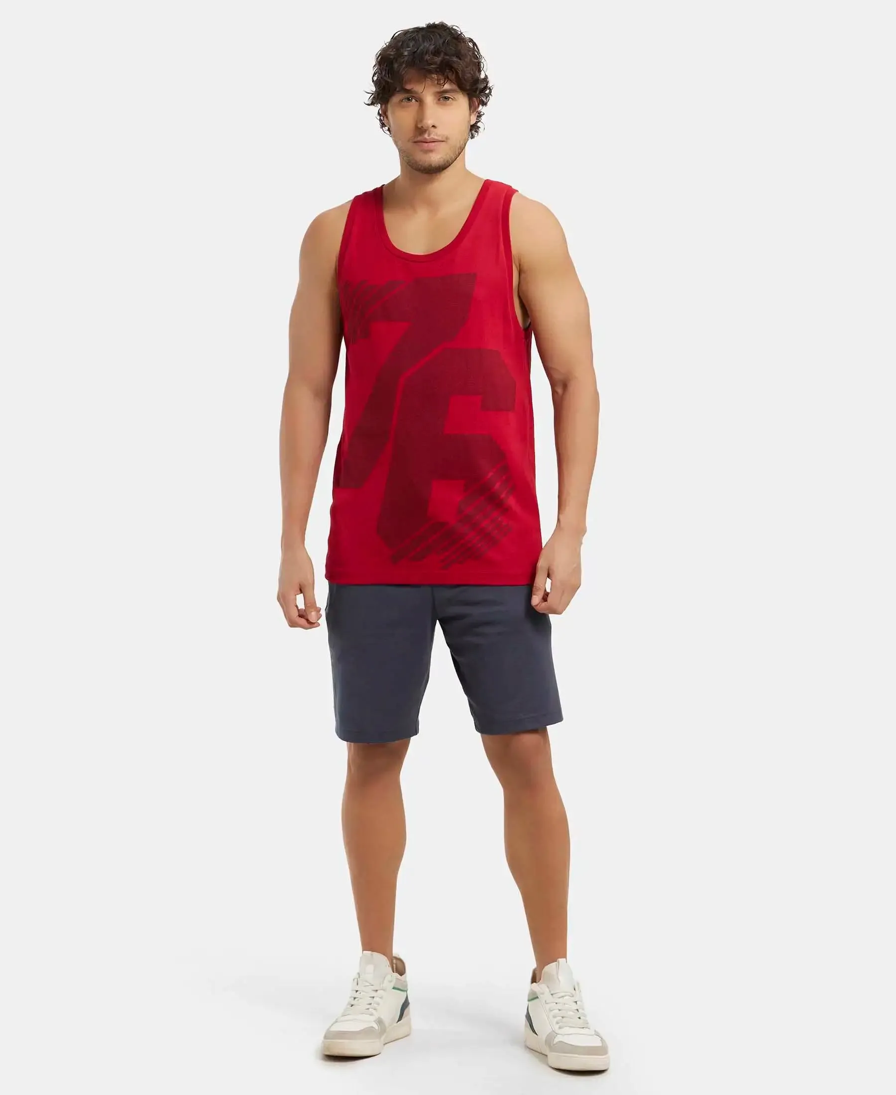 Super Combed Cotton Rich Graphic Printed Tank Top - Shangai Red Print