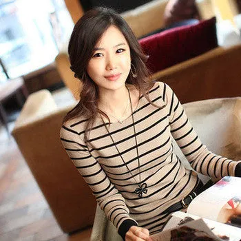 Tee Shirt Stripe Long Sleeve Tshirt Women Cotton Causal Womens Tops