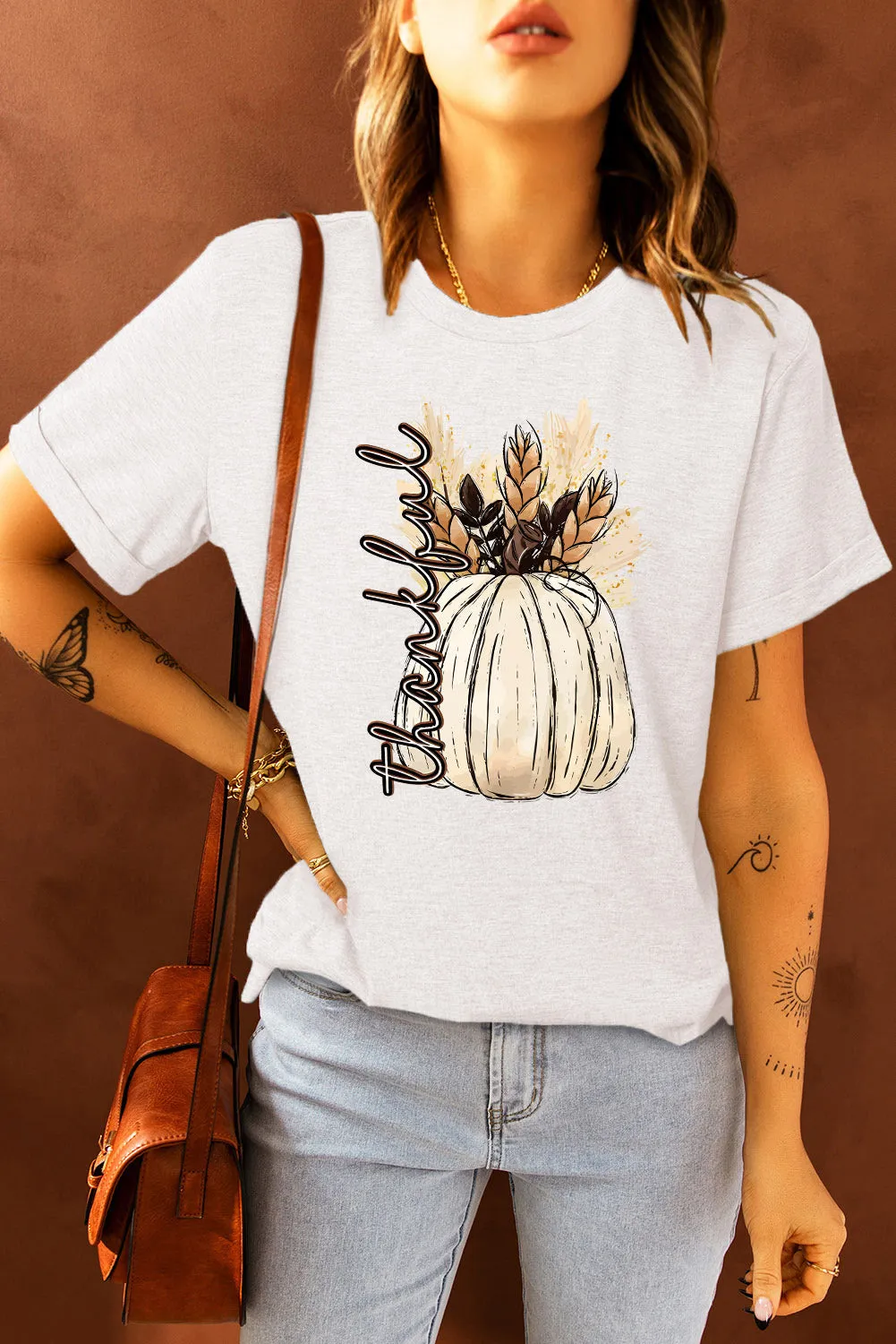Thankful Graphic Round Neck Short Sleeve Tee