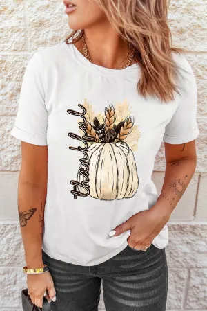 Thankful Graphic Round Neck Short Sleeve Tee