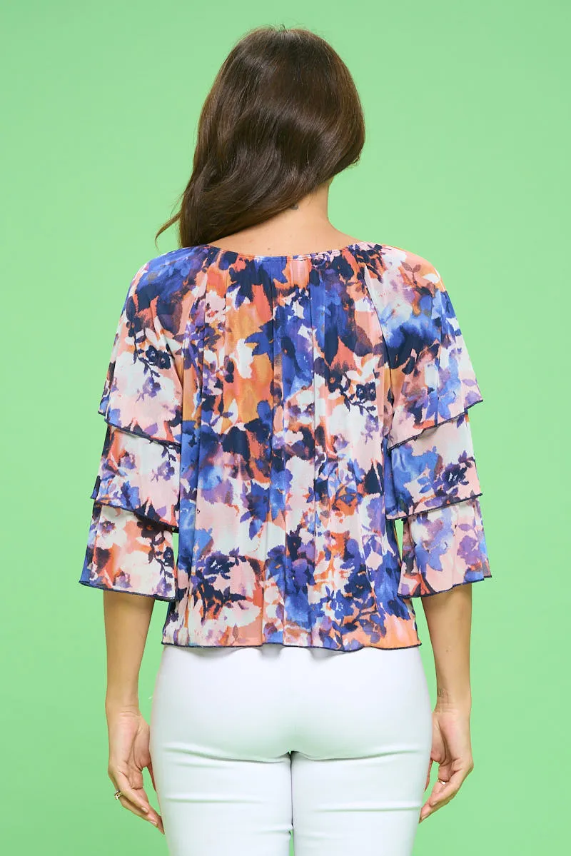 THREE TIER RUFFLE MESH OFF SHOULDER BLOUSE