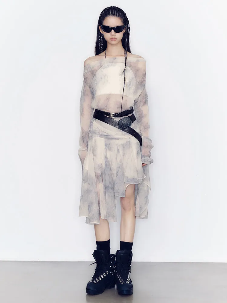 Tie-Dye Modest Chic Ciffon Tops＆Mini-Skirt Set-Up