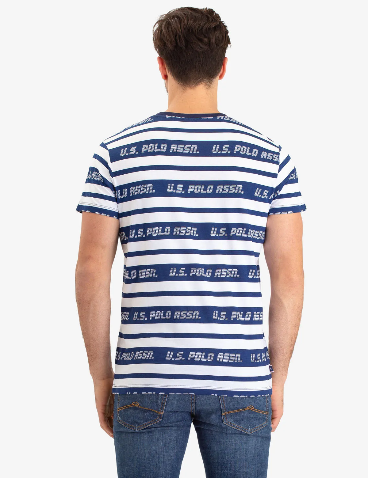 UPSA LOGO STRIPED CREW NECK T-SHIRT