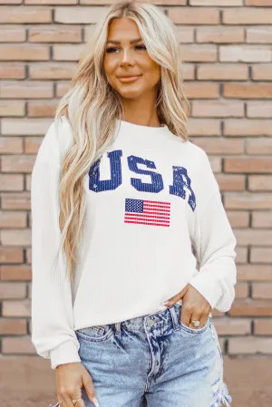 USA Graphic Round Neck Long Sleeve Top
