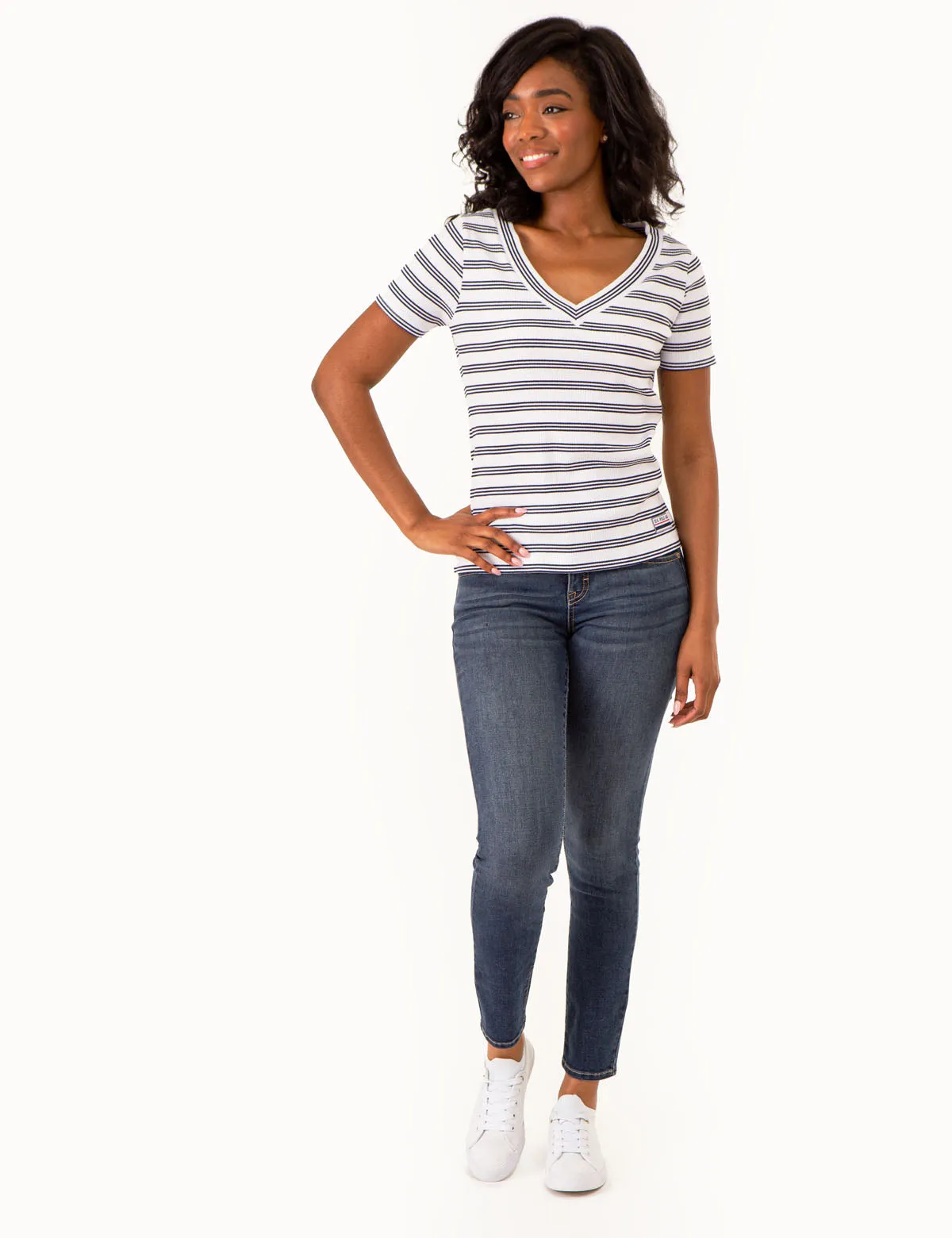 V-NECK RIBBED STRIPED TOP