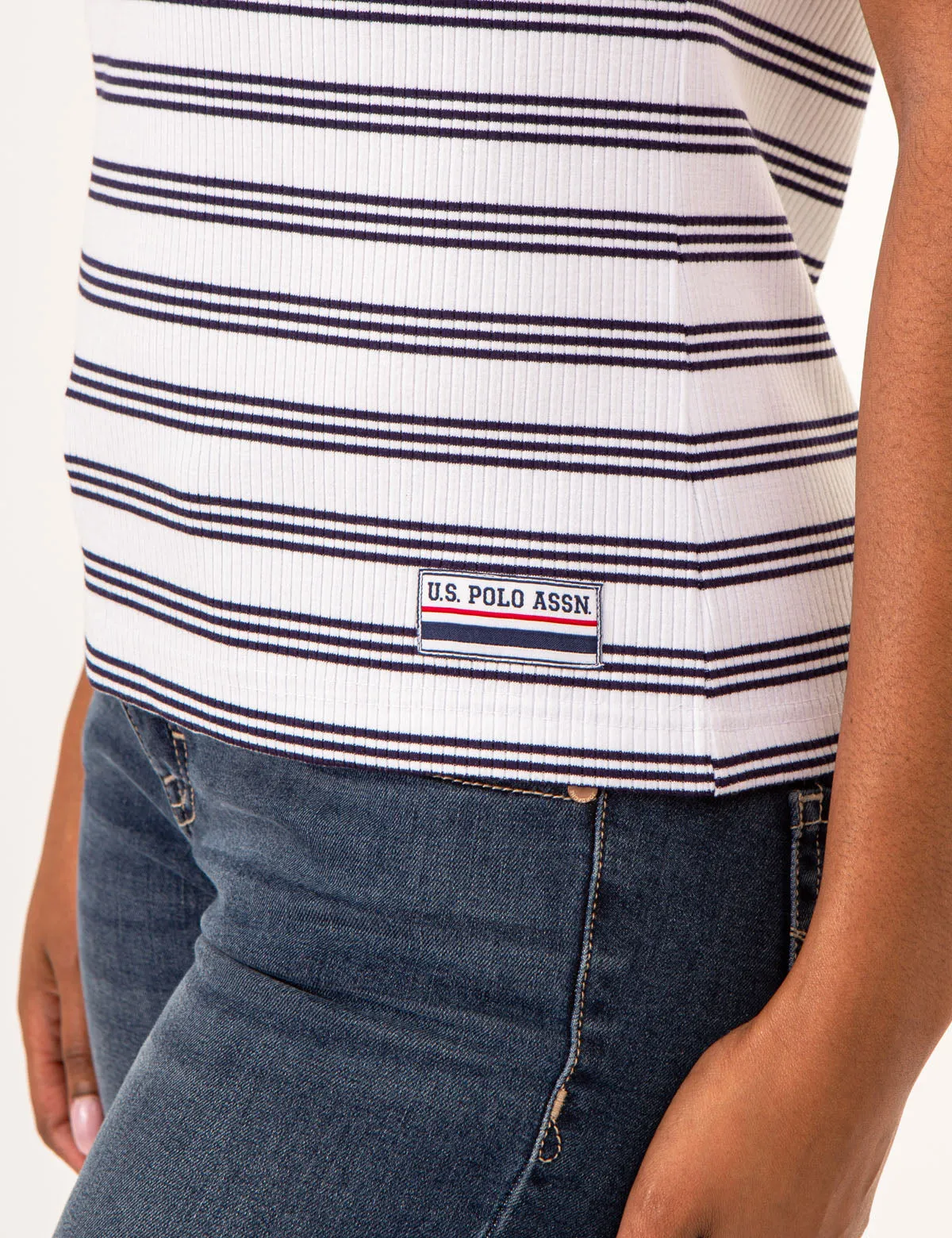 V-NECK RIBBED STRIPED TOP