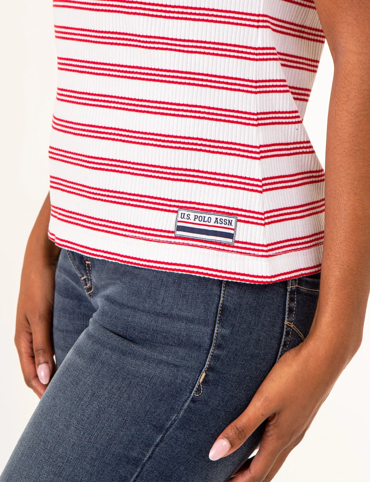 V-NECK RIBBED STRIPED TOP
