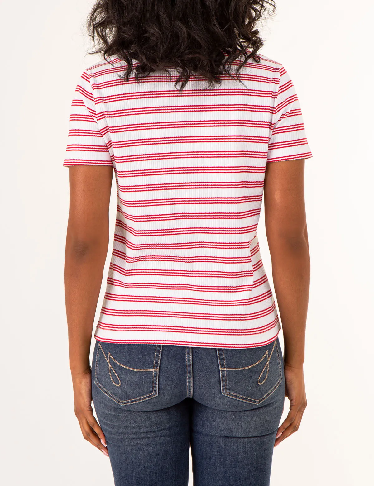 V-NECK RIBBED STRIPED TOP