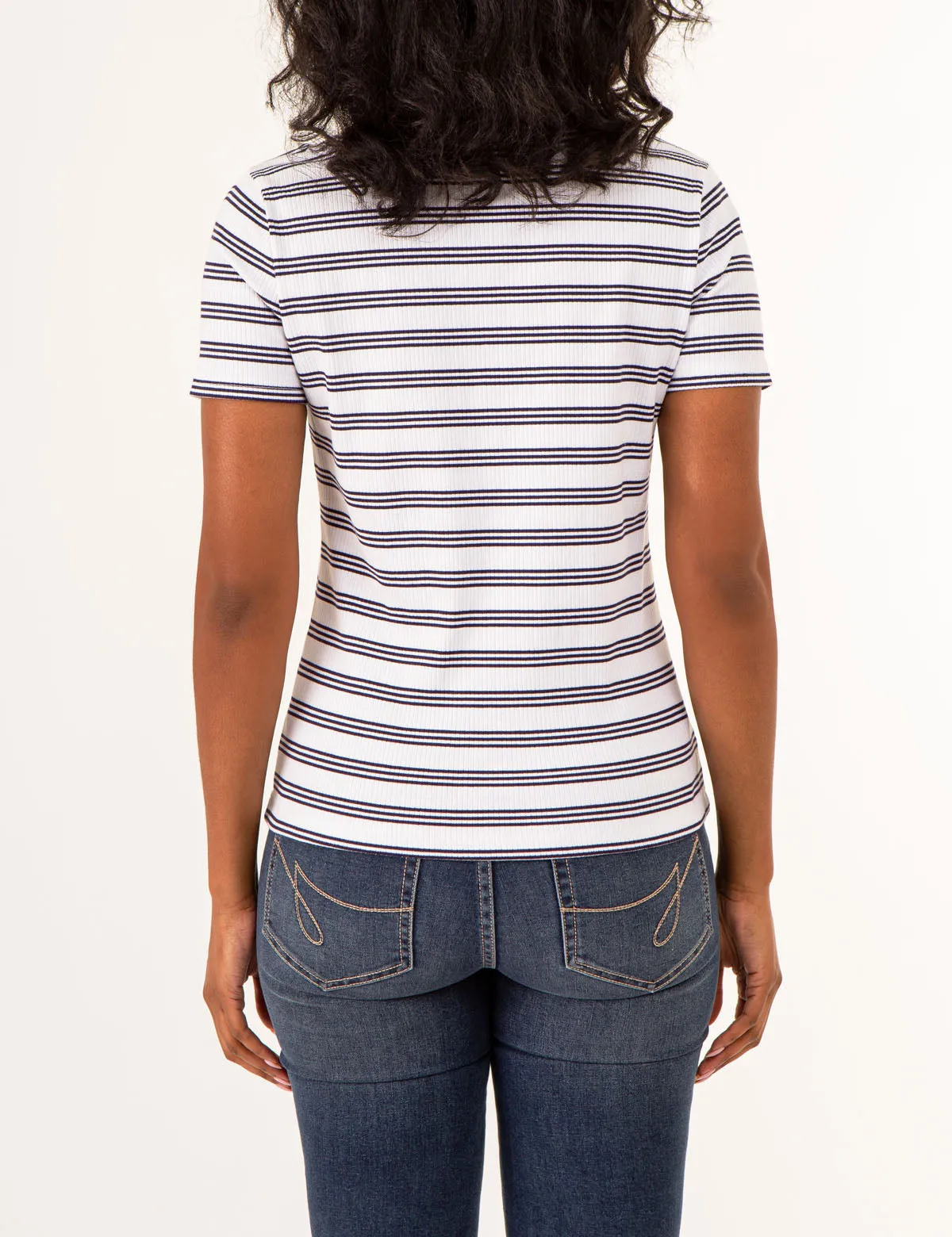 V-NECK RIBBED STRIPED TOP
