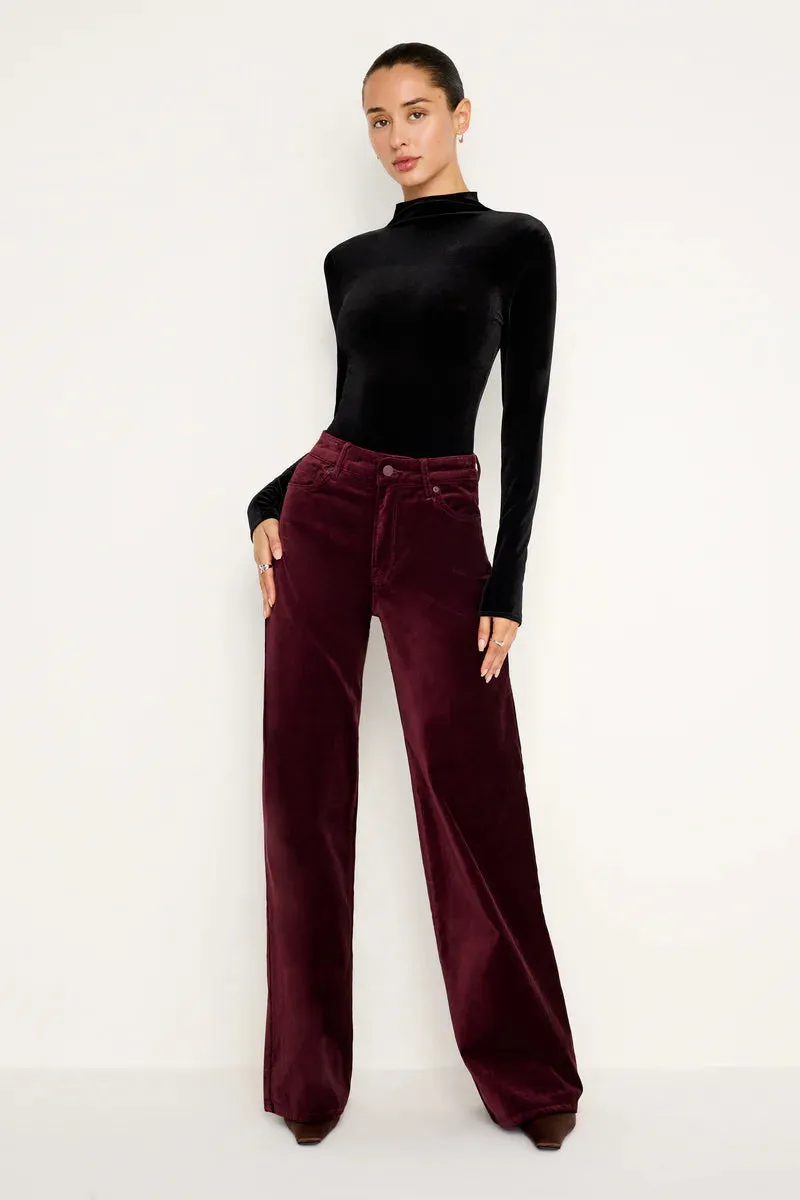 Velvet Long Sleeve Bodysuit in Black