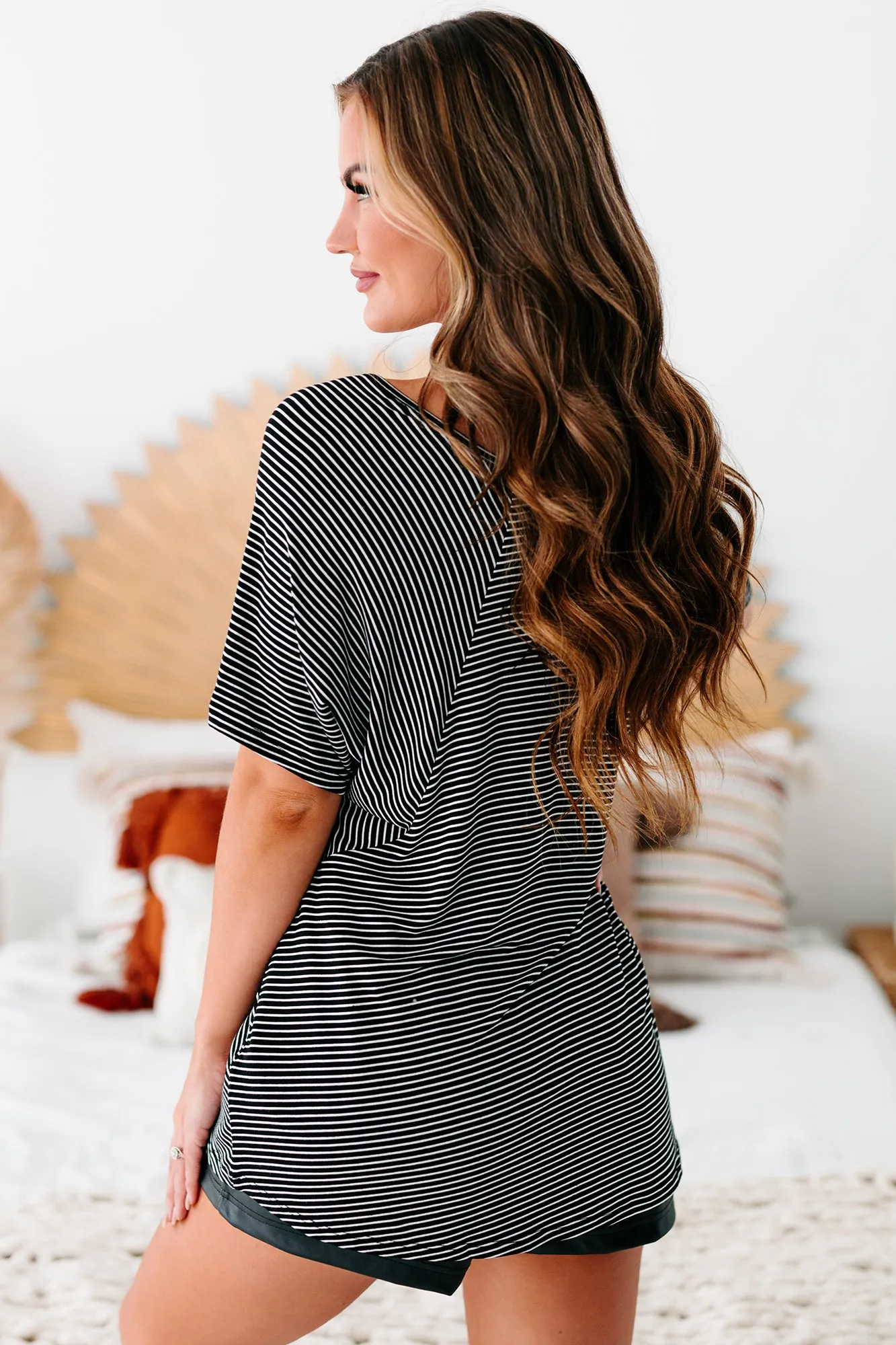 Weekend Living Striped V-Neck Tee (Black/White)