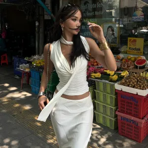 White Cowl Neck Top